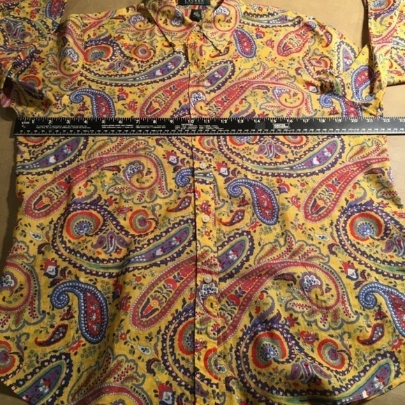 LAUREN RALPH LAUREN 100% Cotton BRIGHT YELLOW PAISLEY Button-down, NWOT, Size L - Picture 4 of 7